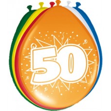 Gekleurde Leeftijdsballon: 50 Jaar 8 st.